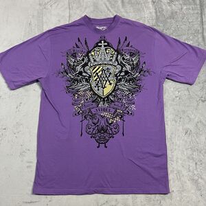 Vintage Y2K Avirex T Shirt 2XL XXL Purple Rhinestone Kings Crown Cyber Punk Goth